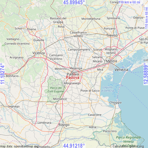 Padova on map