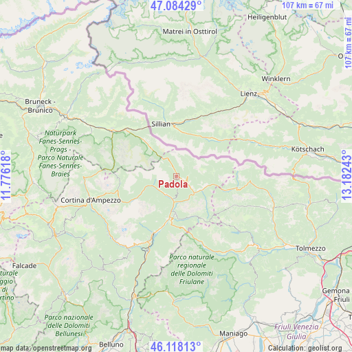 Padola on map