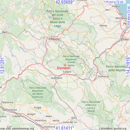 Ovindoli on map