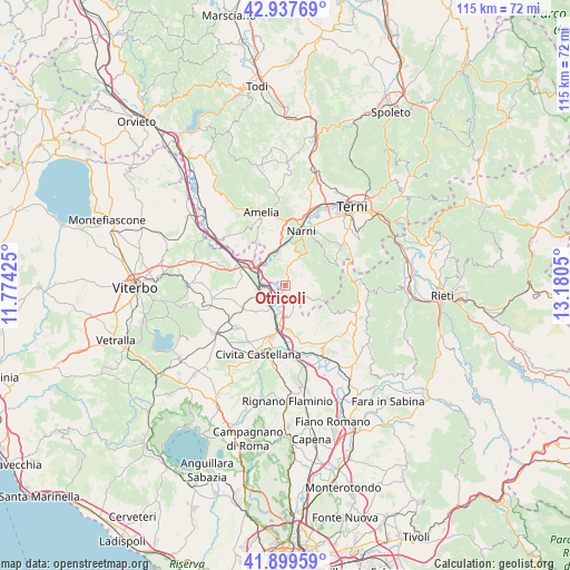 Otricoli on map