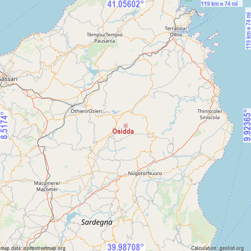 Osidda on map