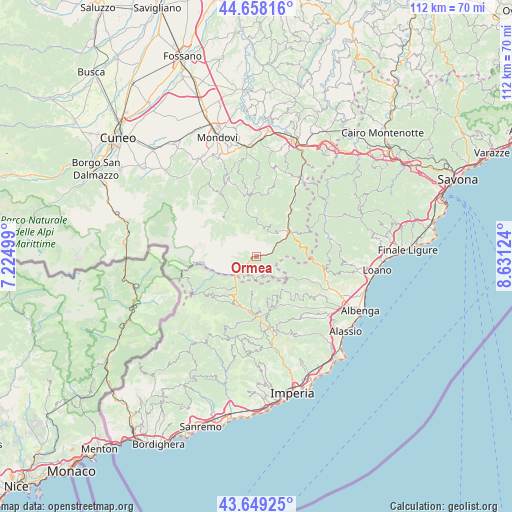 Ormea on map