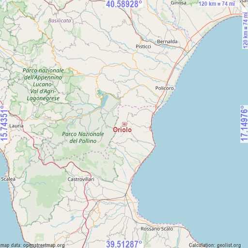 Oriolo on map