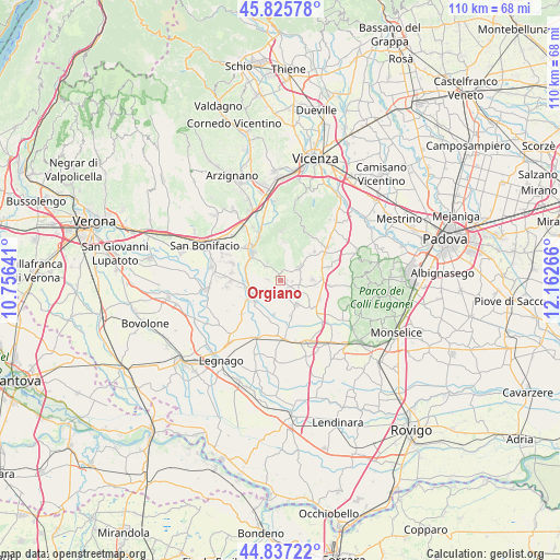 Orgiano on map