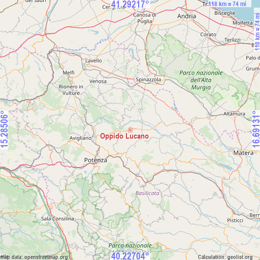 Oppido Lucano on map