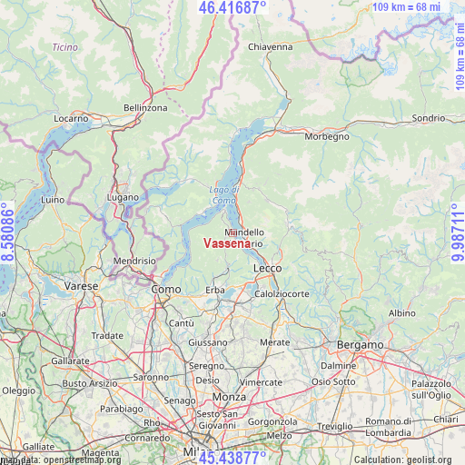 Vassena on map