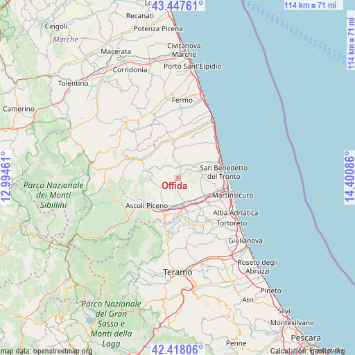 Offida on map