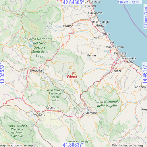 Ofena on map