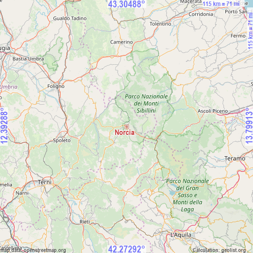 Norcia on map