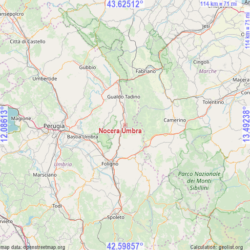 Nocera Umbra on map