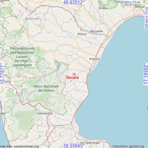 Nocara on map