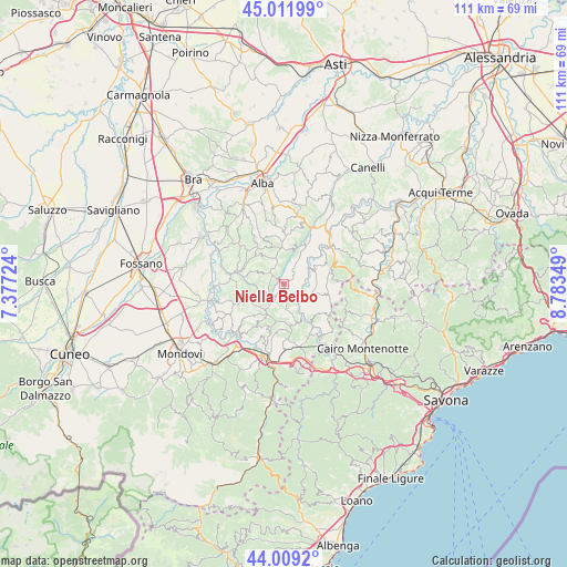 Niella Belbo on map