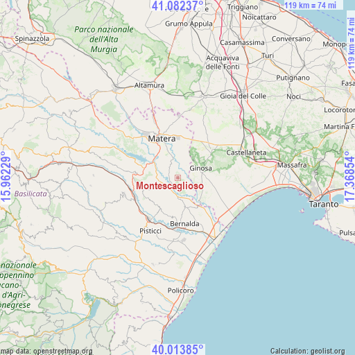Montescaglioso on map