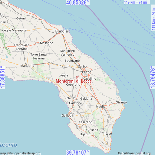 Monteroni di Lecce on map