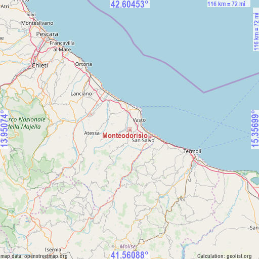 Monteodorisio on map