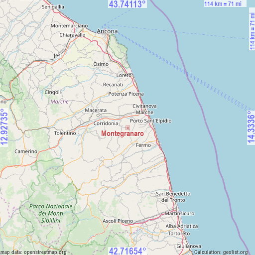 Montegranaro on map