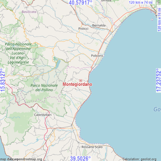 Montegiordano on map