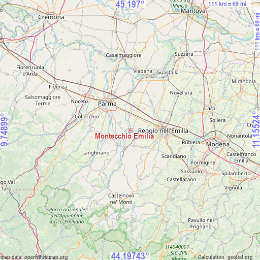 Montecchio Emilia on map