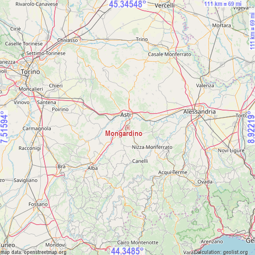 Mongardino on map