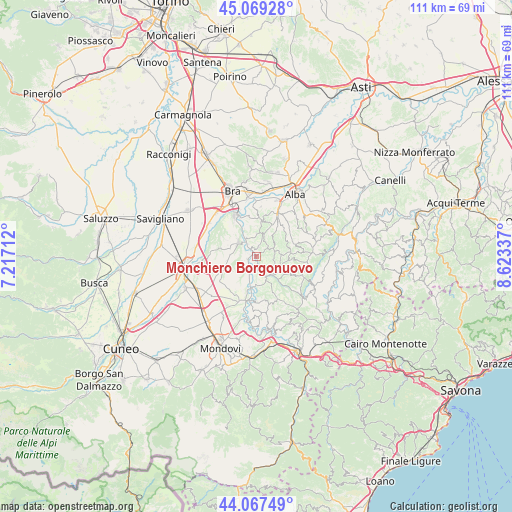 Monchiero Borgonuovo on map