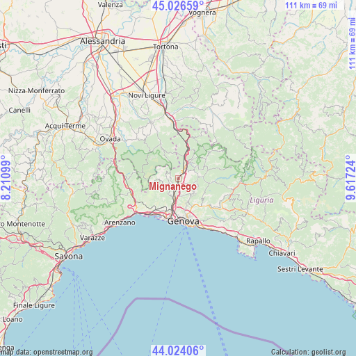 Mignanego on map