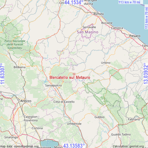 Mercatello sul Metauro on map