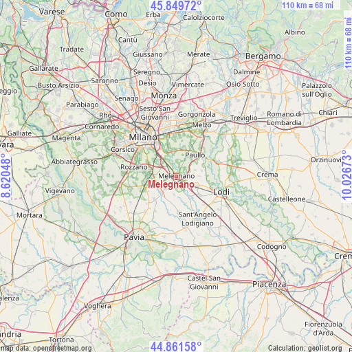 Melegnano on map