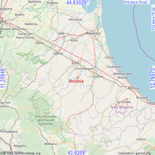 Meldola on map