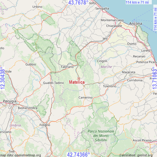 Matelica on map