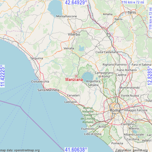 Manziana on map