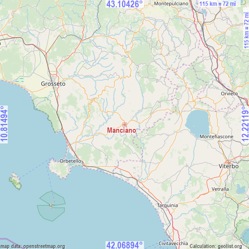 Manciano on map