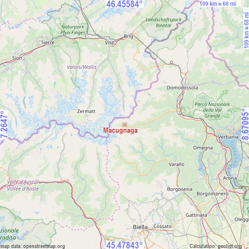 Macugnaga on map