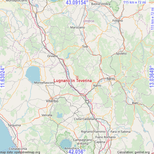 Lugnano in Teverina on map