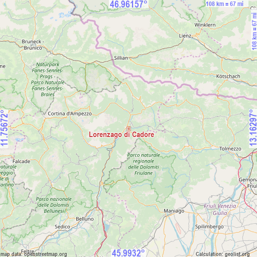 Lorenzago di Cadore on map