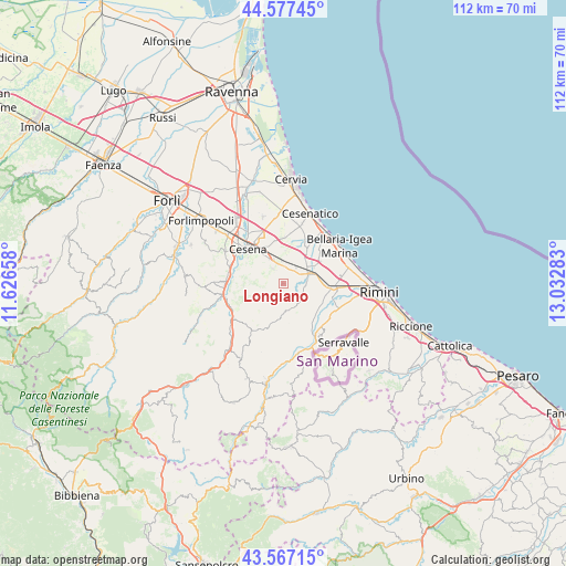 Longiano on map