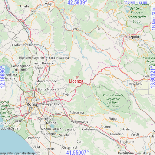 Licenza on map