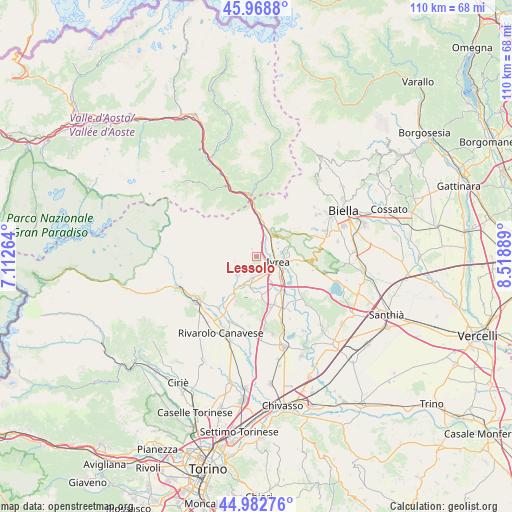 Lessolo on map