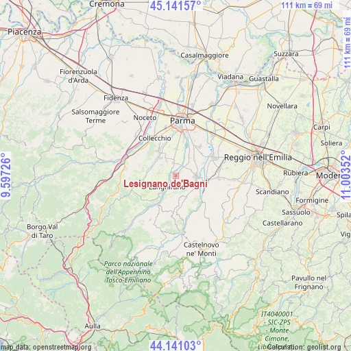 Lesignano de'Bagni on map