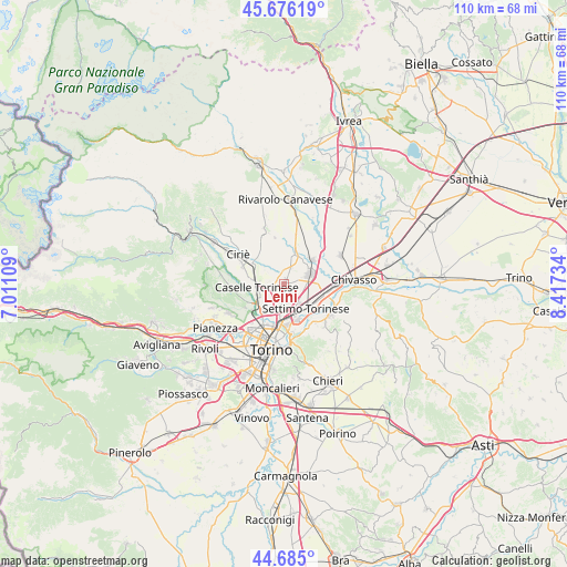 Leini on map