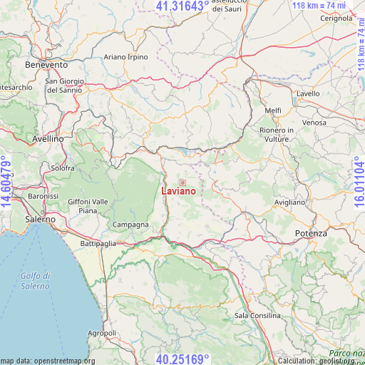 Laviano on map