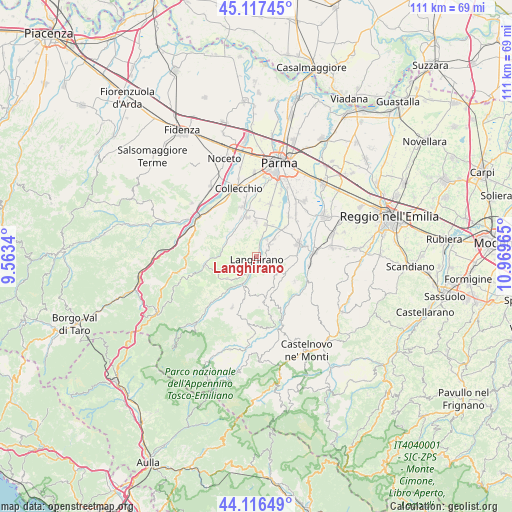 Langhirano on map