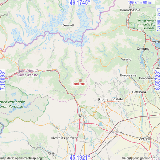 Issime on map