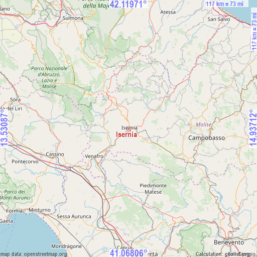 Isernia on map