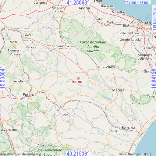Irsina on map