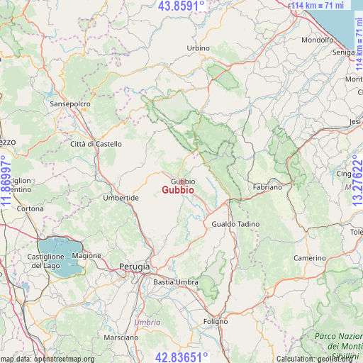Gubbio on map