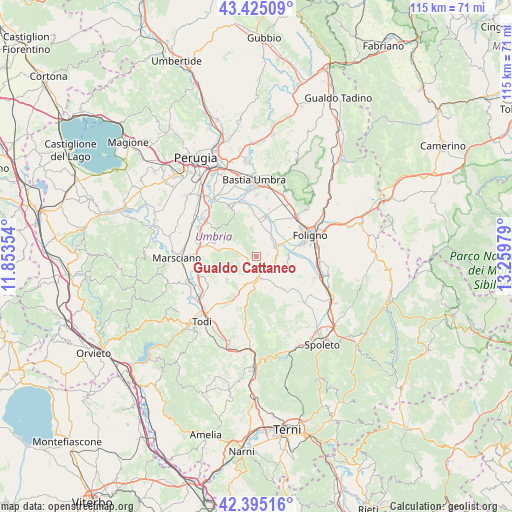 Gualdo Cattaneo on map