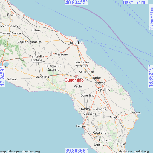 Guagnano on map