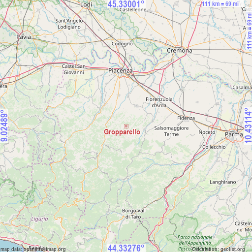 Gropparello on map