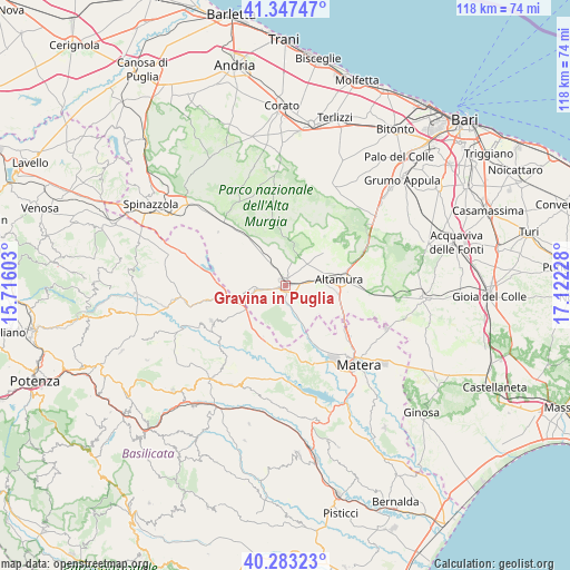 Gravina in Puglia on map