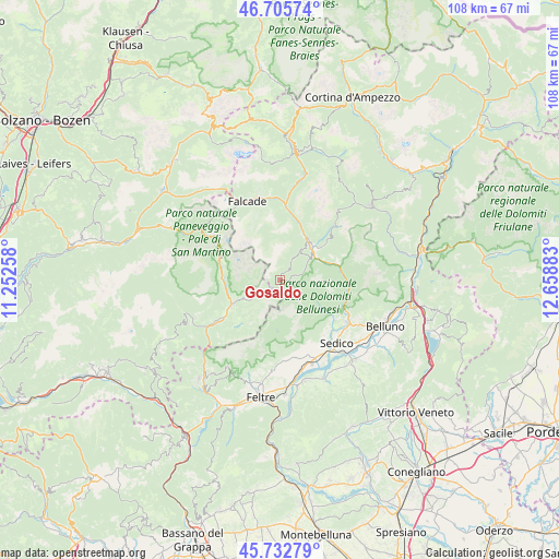 Gosaldo on map